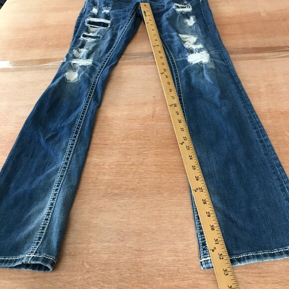 Miss Me Slim Bootcut Jeans Women 26 Blue Mid Rise Zebra Print Distressed Preppy - Picture 7 of 15
